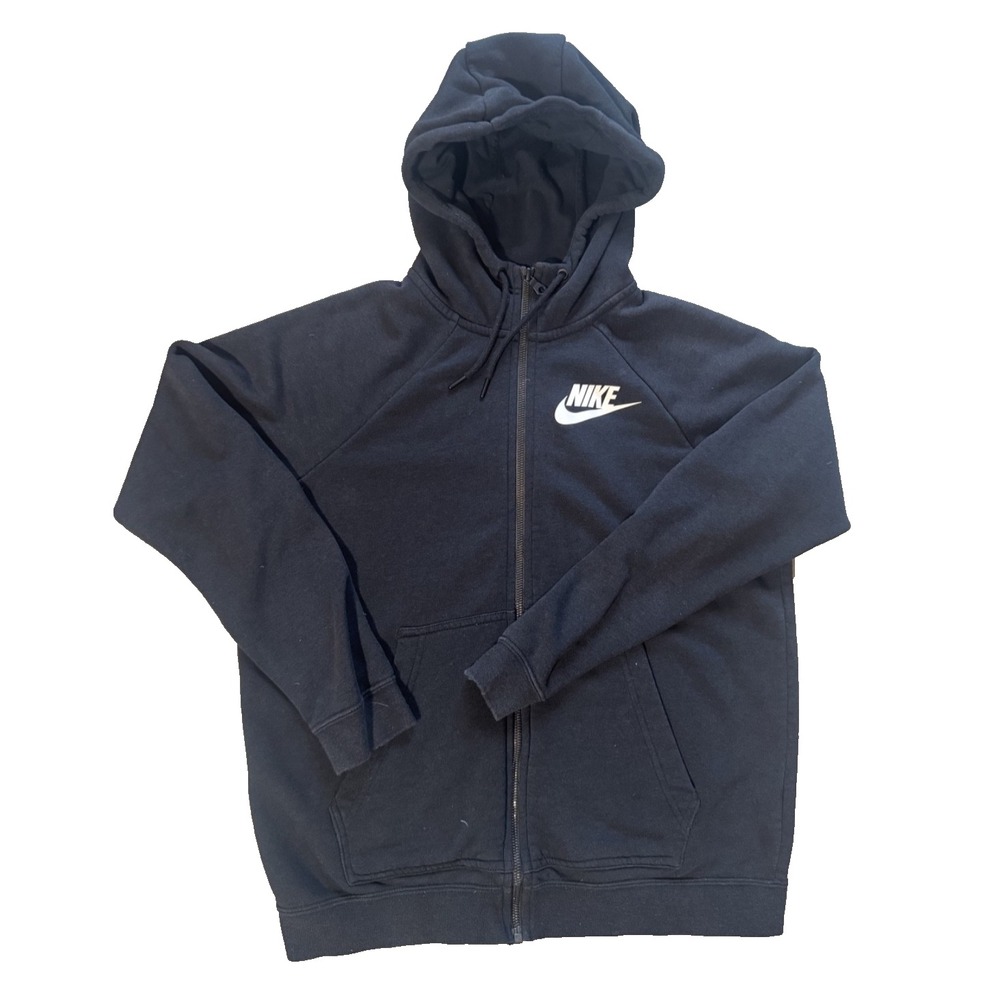 Nike Boys Black Full-Zip‎ Athletic Cotton Hoodie Sz Medium
